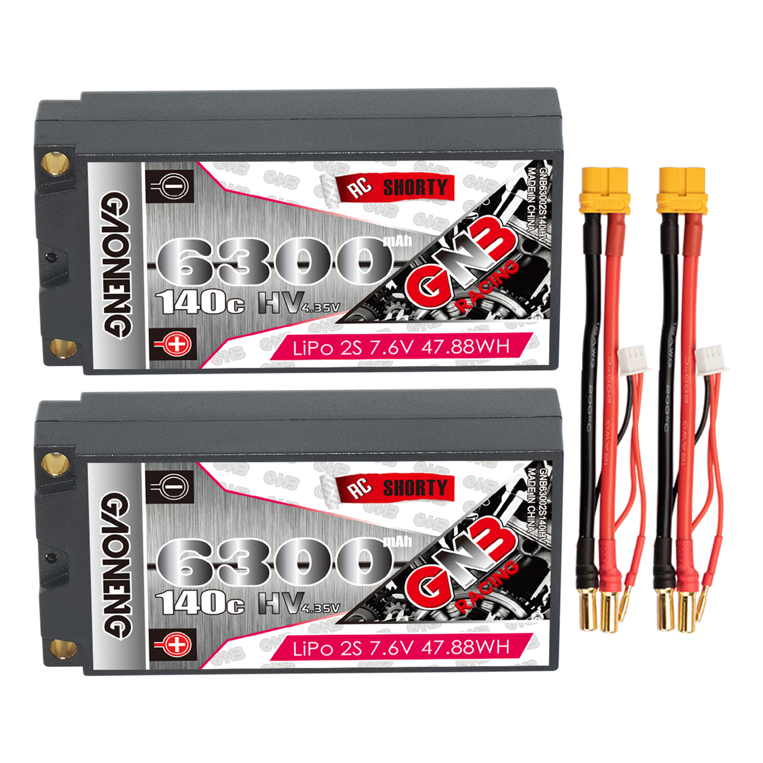 GAONENG GNB LiHV 2S 7.6V 6300mAh 140C Shorty 5mm Bullet Hard Case LiPo Battery