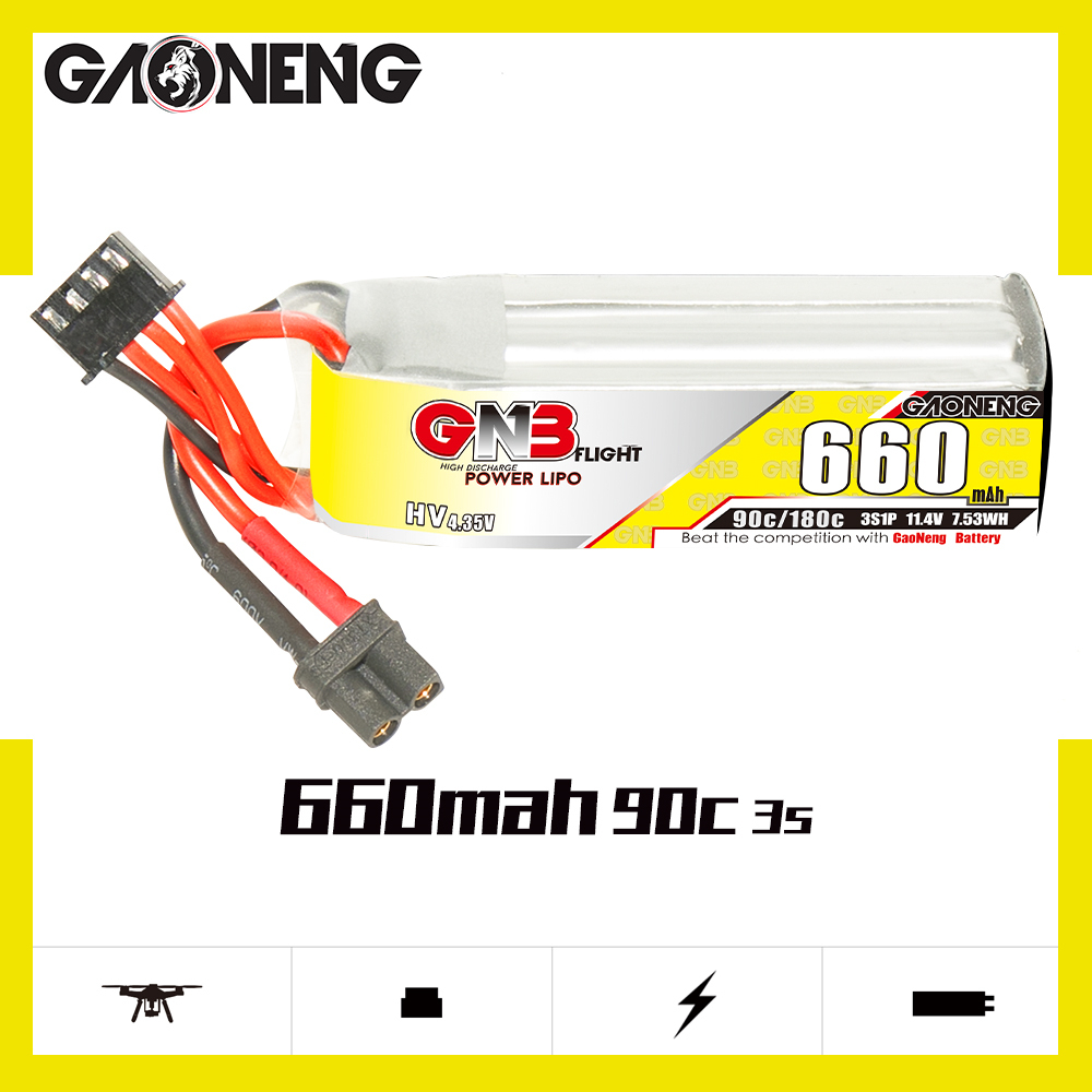 2PCS - GAONENG GNB LiHV 3S 11.4V 660mAh 90C XT30 LiPo Battery