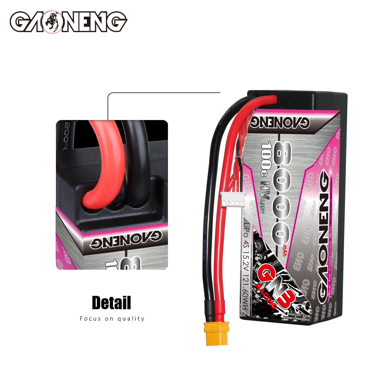 GAONENG GNB LiHV 4S 15.2V 8000mAh 100C Cabled Hard Case LiPo Battery XT60