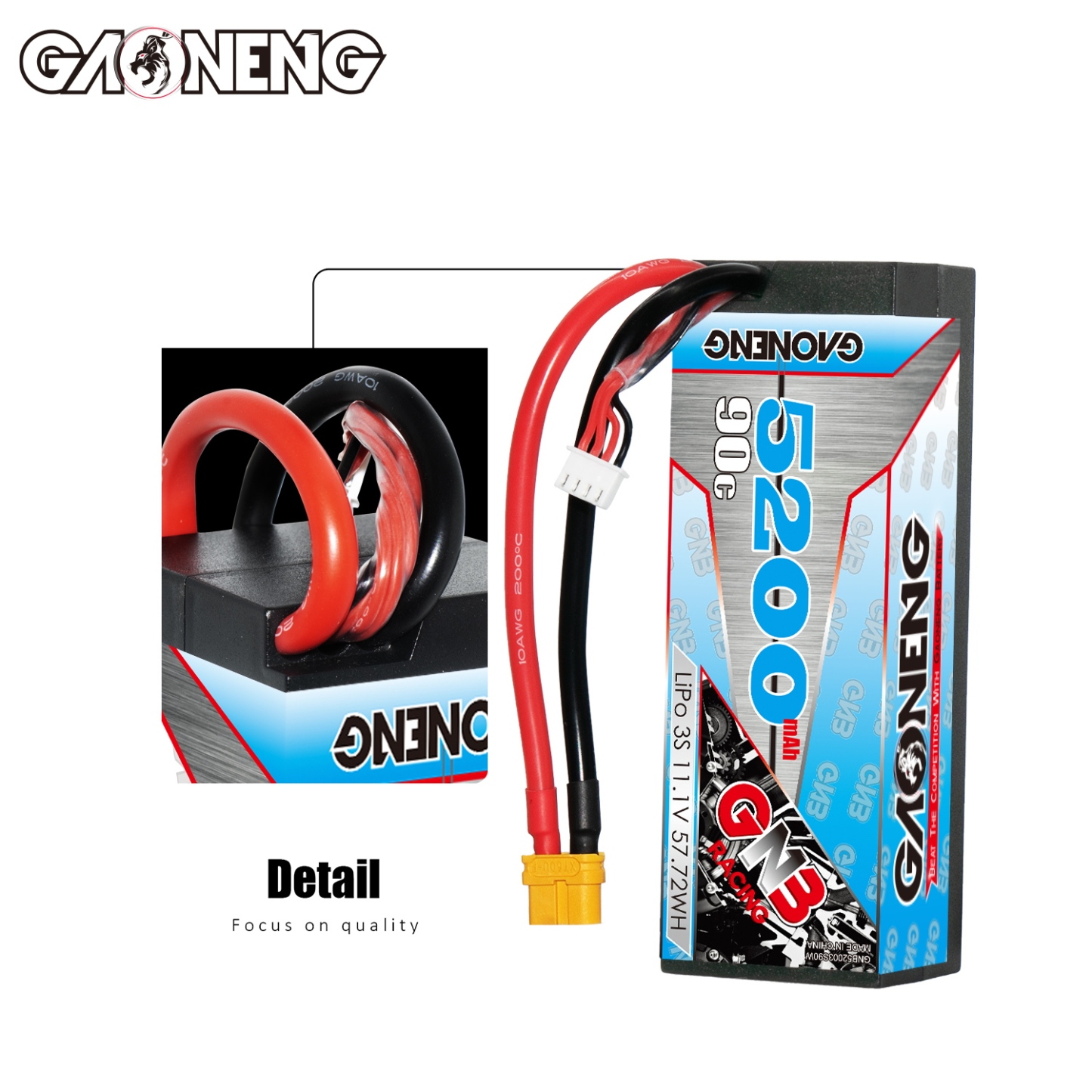 GAONENG GNB 3S 11.1V 5200mAh 90C Cabled Hard Case LiPo Battery XT60