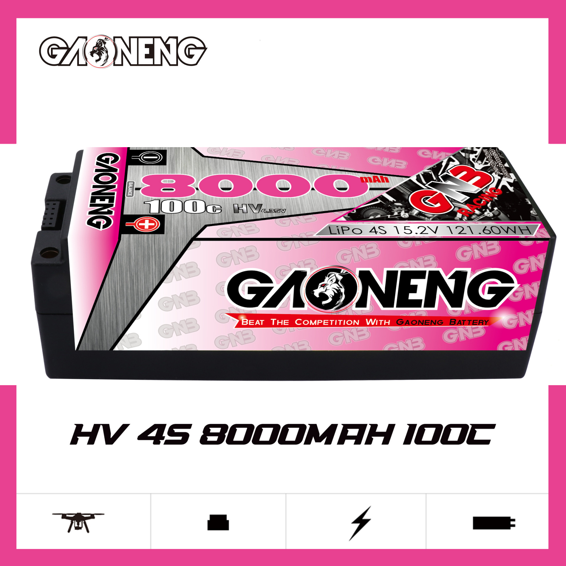 GAONENG GNB LiHV 4S 15.2V 8000mAh 100C 5mm Bullet Hard Case LiPo Battery