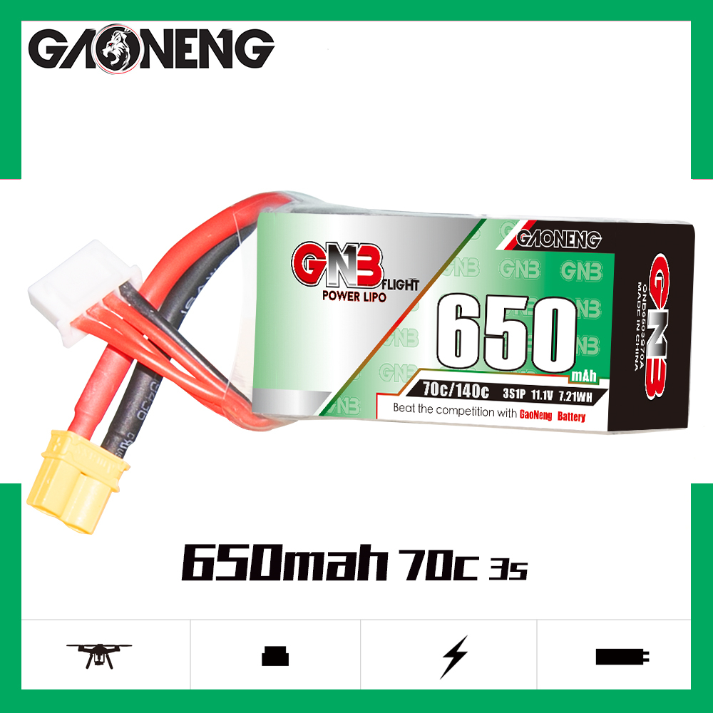 2PCS - GAONENG GNB 3S 11.1V 650mAh 70C XT30 LiPo Battery
