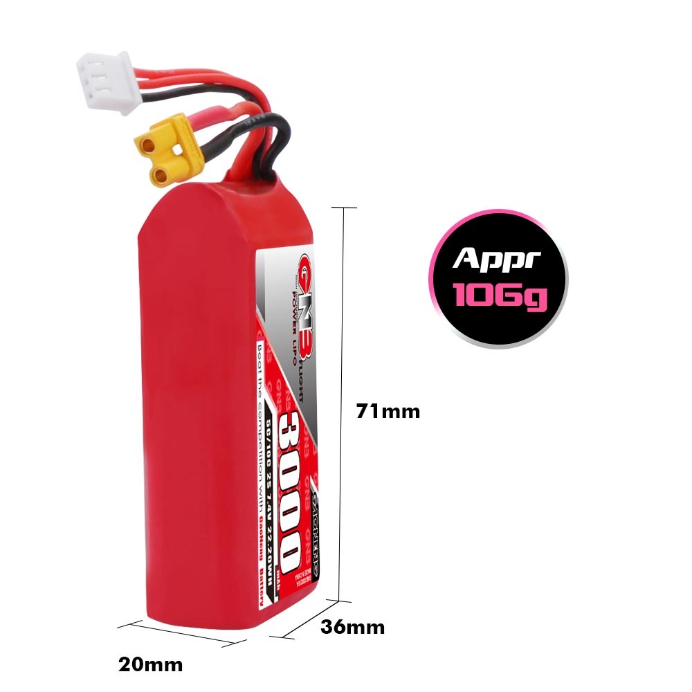 2PCS - GAONENG GNB 2S 7.4V 3000mAh 5C LiPo Battery XT30