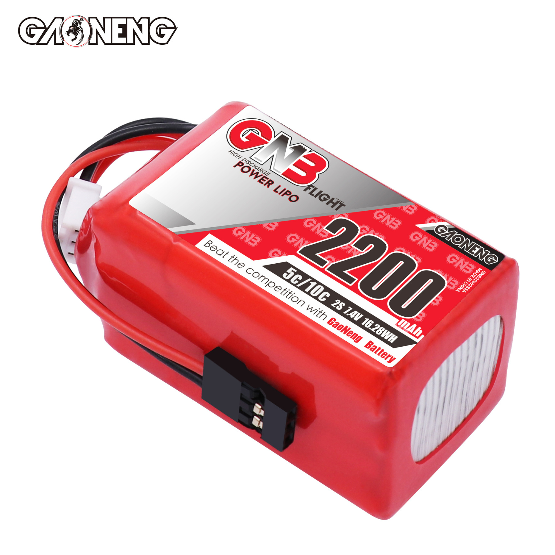 2PCS - GAONENG GNB 2S 7.4V 2200mAh 5C LiPo Battery JR Plug for RX TX