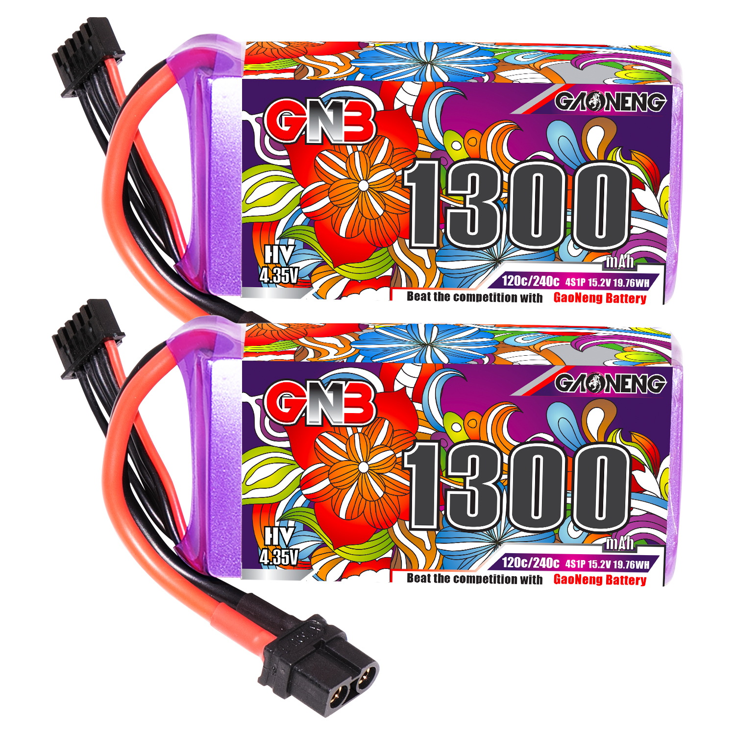 2PCS - GAONENG GNB LiHV 4S 15.2V 1300mAh 120C XT60 LiPo Battery