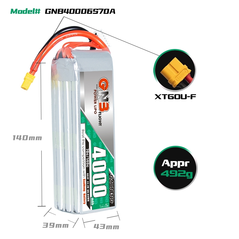 GAONENG GNB 6S 22.2V 4000mAh 70C LiPo Battery XT60