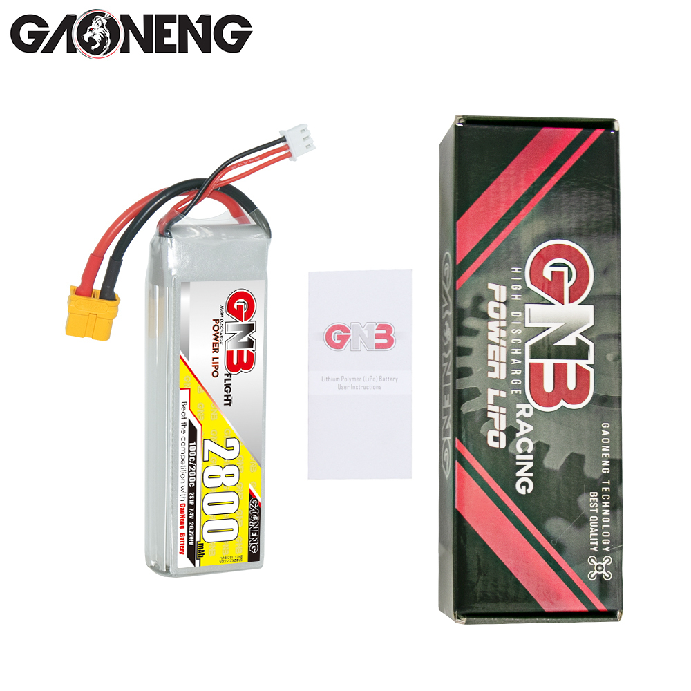 2PCS - GAONENG GNB 2S 7.4V 2800mAh 100C LiPo Battery XT60 Connector