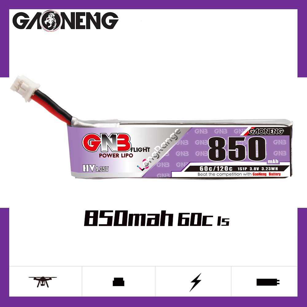 4PCS - GAONENG GNB LiHV 1S 3.8V 850mAh 60C PH2.0 Cabled LiPo Battery