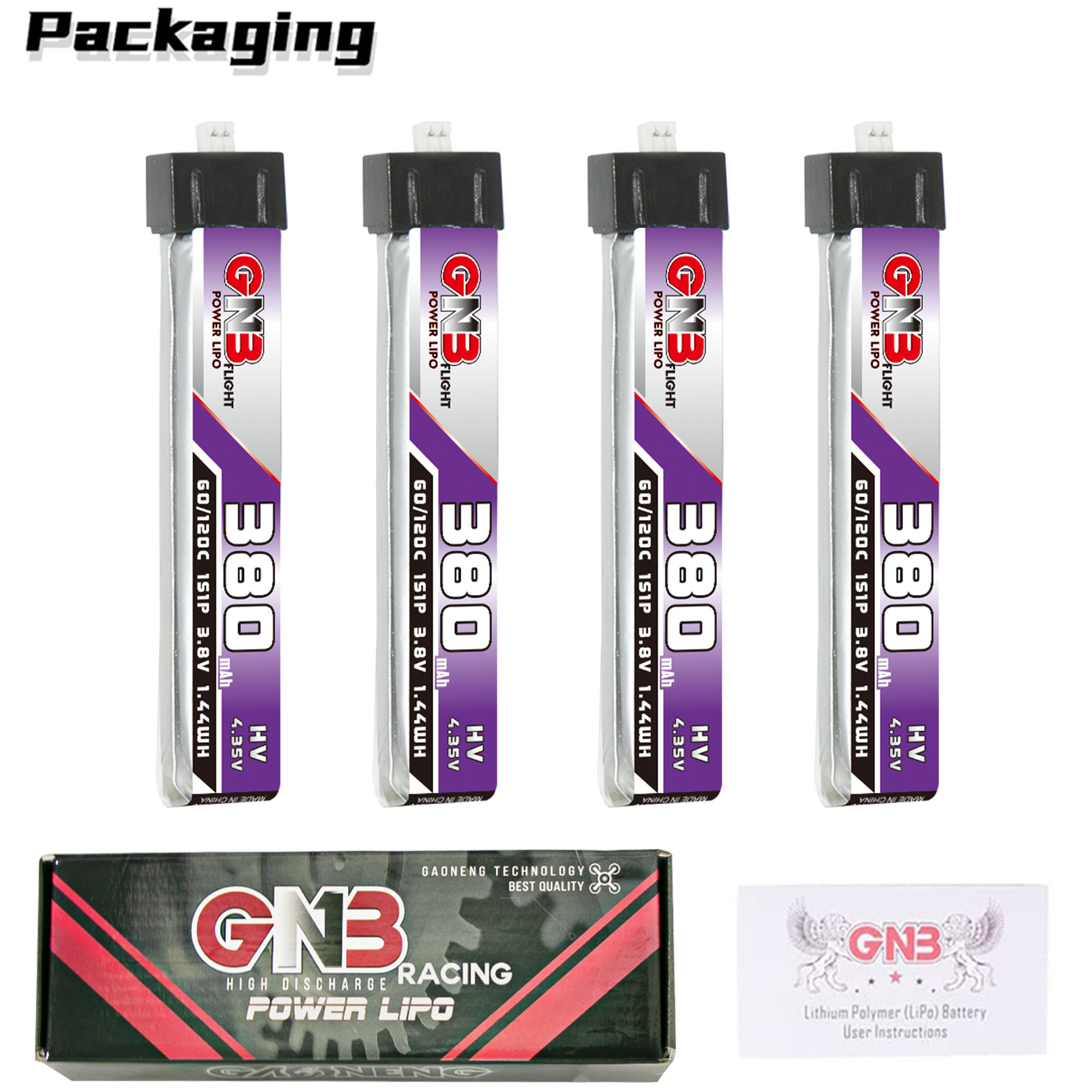 GAONENG GNB LiHV 1S 3.8V 380mAh 60C Molex 1.25 Plastic Head LiPo Battery