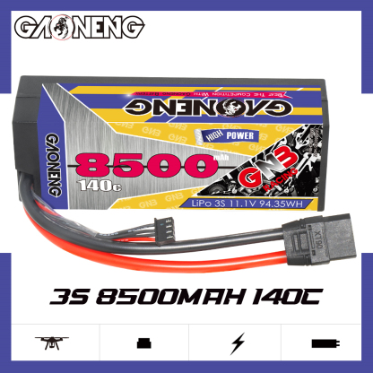 1PC - GAONENG GNB 3S 11.1V 8500mAh 140C Cabled Hard Case LiPo Battery XT90