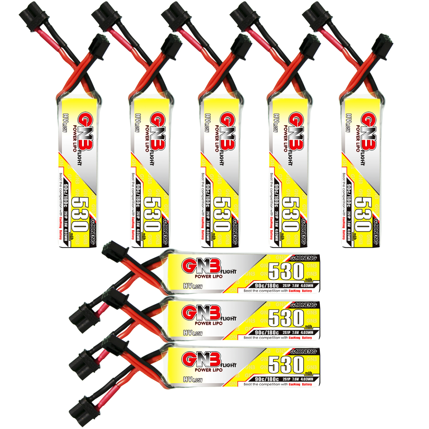 GAONENG GNB LiHV 2S 7.6V 530mAh 90C XT30 LiPo Battery Long Type