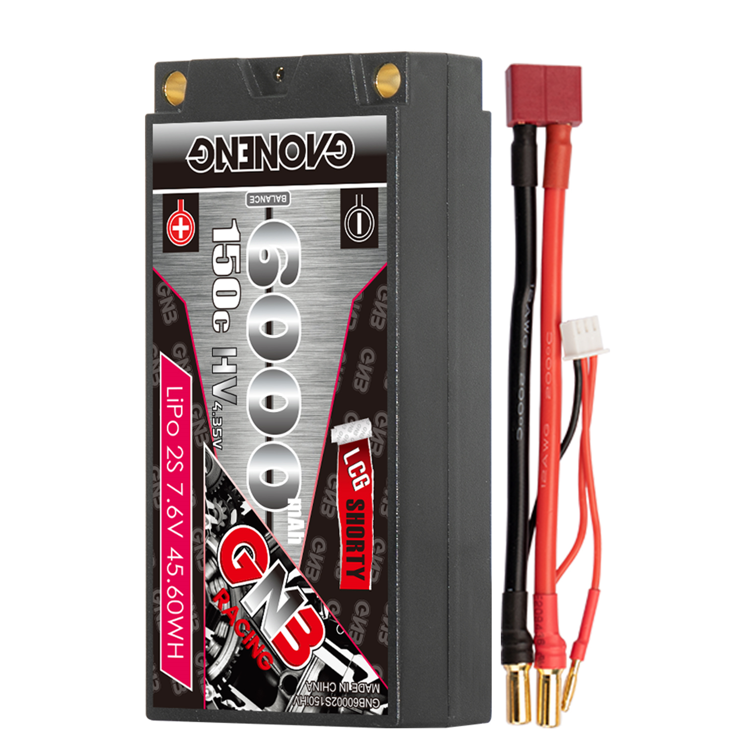 GAONENG GNB LiHV 2S 7.6V 6000mAh 150C LCG Shorty Pack 5mm Bullet Hard Case LiPo Battery