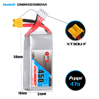 GAONENG GNB 3S 11.1V 450mAh 80C XT30 LiPo Battery