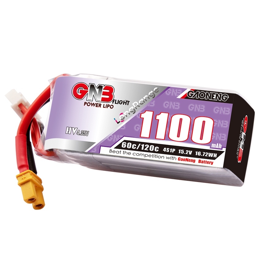 2PCS - GAONENG GNB LiHV 4S 15.2V 1100mAh 60C XT30 LiPo Battery LongRange