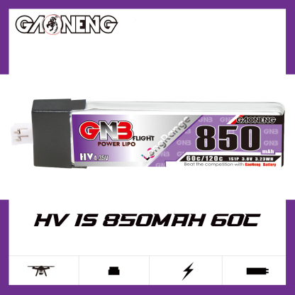GAONENG GNB LiHV 1S 3.8V 850mAh 60C PH2.0 Plastic Head LiPo Battery Long Range