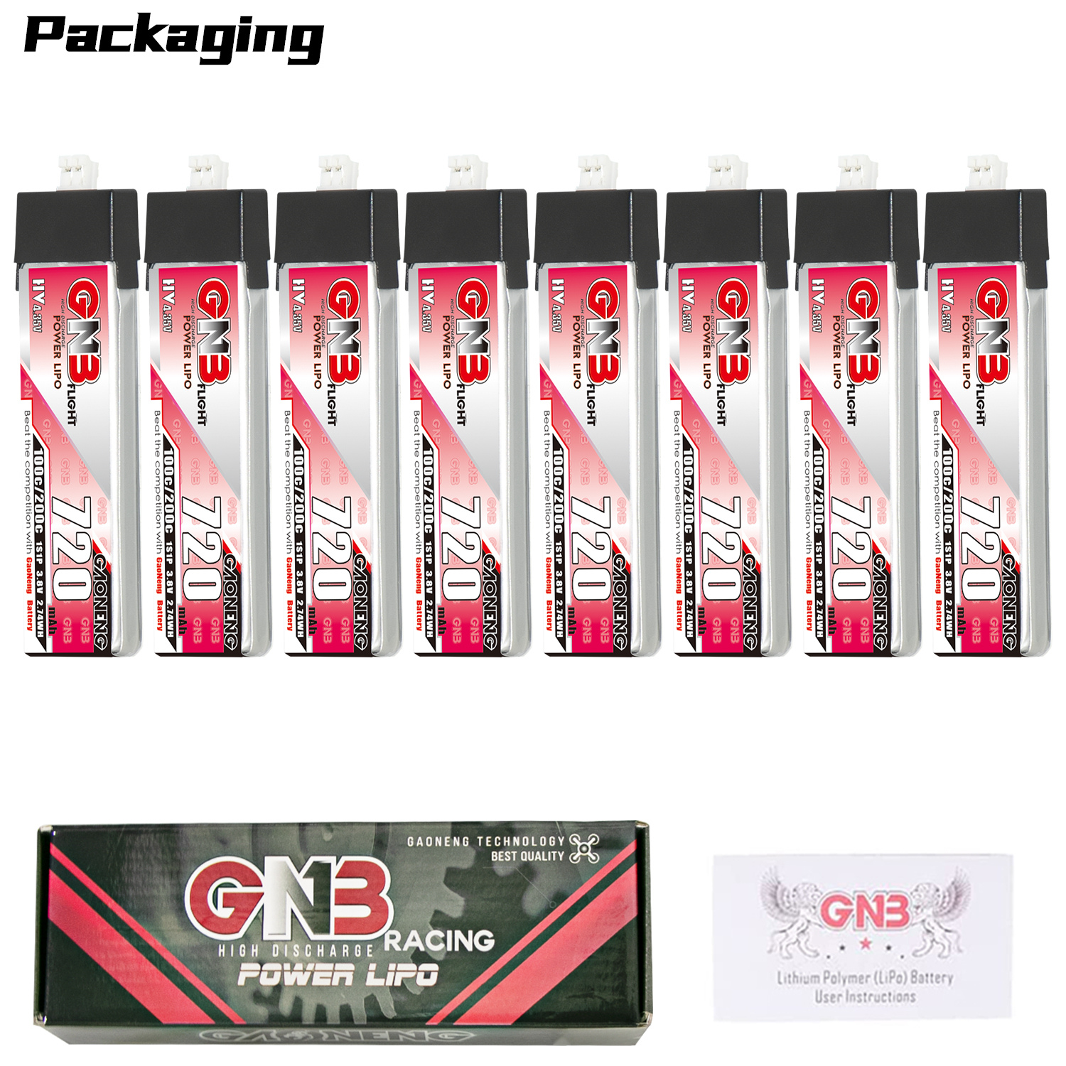GAONENG GNB LiHV 1S 3.8V 720mAh 100C PH2.0 Plastic Head LiPo Battery