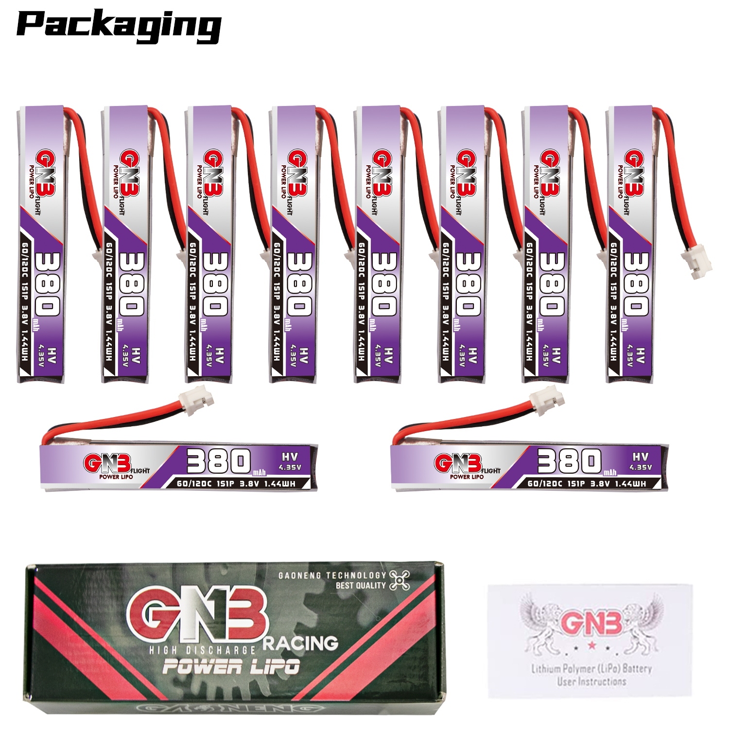GAONENG GNB LiHV 1S 3.8V 380mAh 60C PH2.0 Cabled LiPo Battery