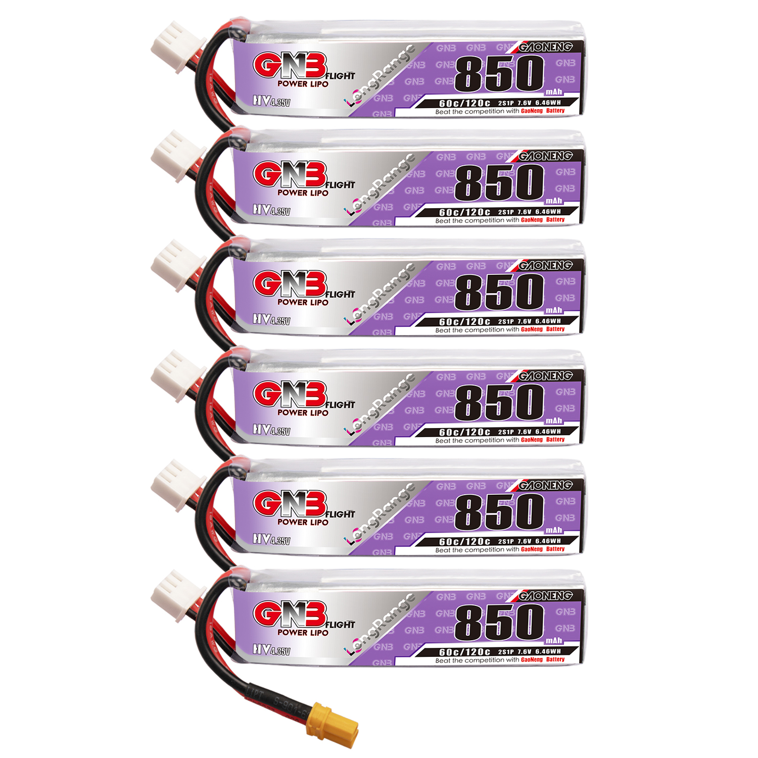 GAONENG GNB LiHV 2S 7.6V 850mAh 60C XT30 LiPo Battery Long Range