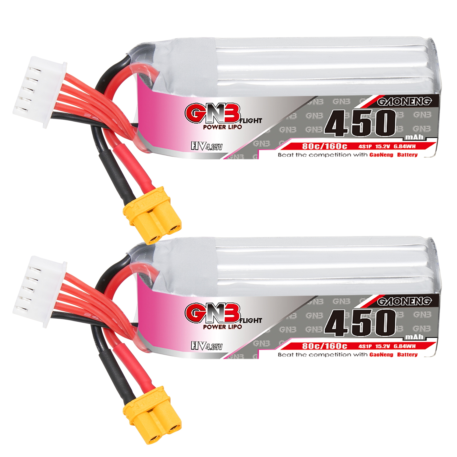 2PCS - GAONENG GNB LiHV 4S 15.2V 450mAh 80C XT30 LiPo Battery Long Type