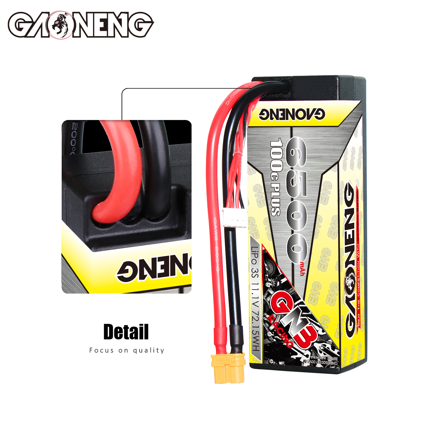 GAONENG GNB 3S 11.1V 6500mAh 100C Cabled Hard Case LiPo Battery XT60
