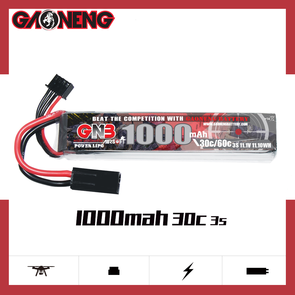 2PCS - GAONENG GNB 3S 11.1V 1000mAh 30C Mini Tamiya Plug LiPo Battery for AirSoft 