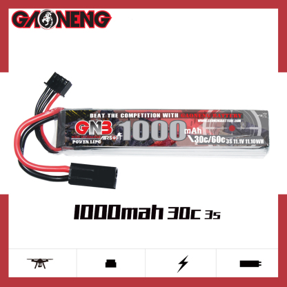 2PCS - GAONENG GNB 3S 11.1V 1000mAh 30C Mini Tamiya Plug LiPo Battery for AirSoft 