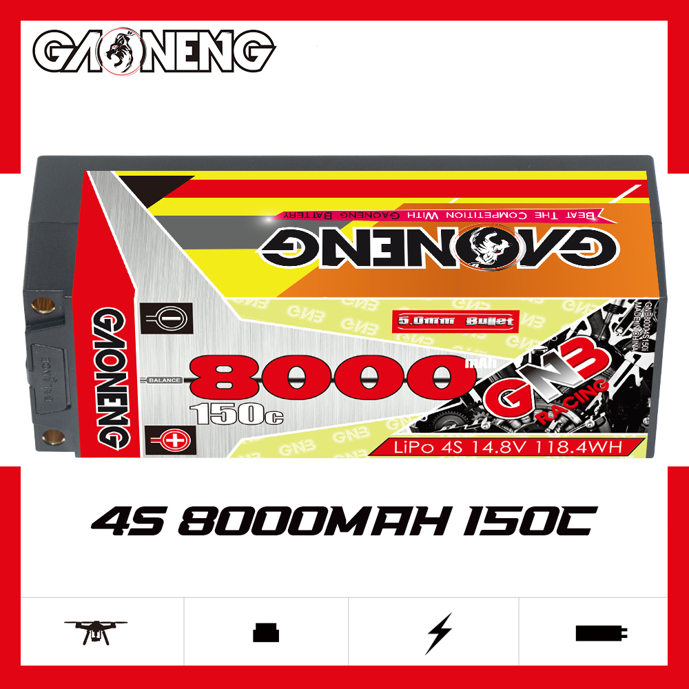 GAONENG GNB 4S 14.8V 8000mAh 150C 5mm Bullet Hard Case LiPo Battery