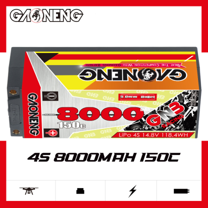 GAONENG GNB 4S 14.8V 8000mAh 150C 5mm Bullet Hard Case LiPo Battery