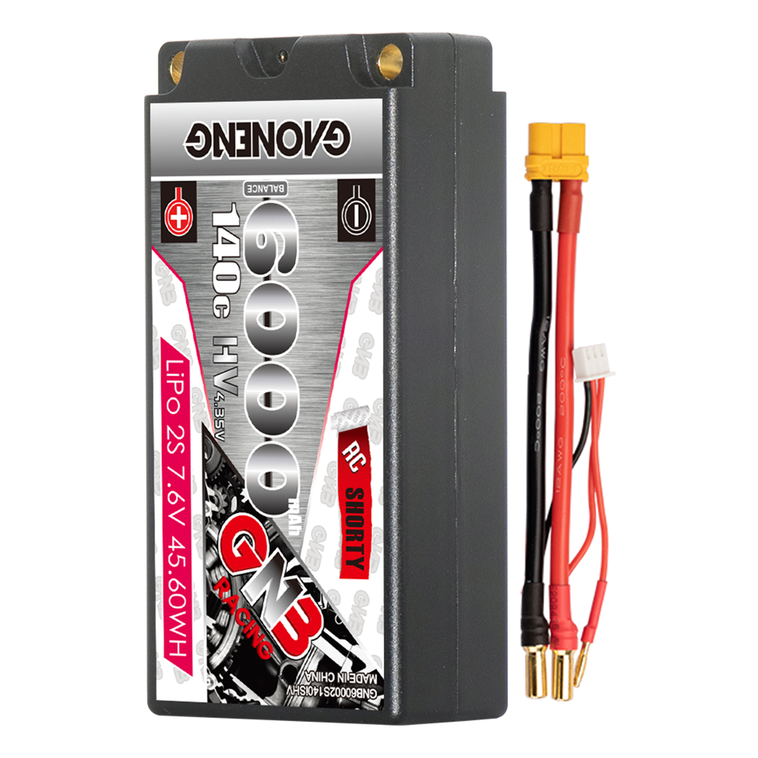 GAONENG GNB LiHV 2S 7.6V 6000mAh 140C Shorty 5mm Bullet Hard Case LiPo Battery