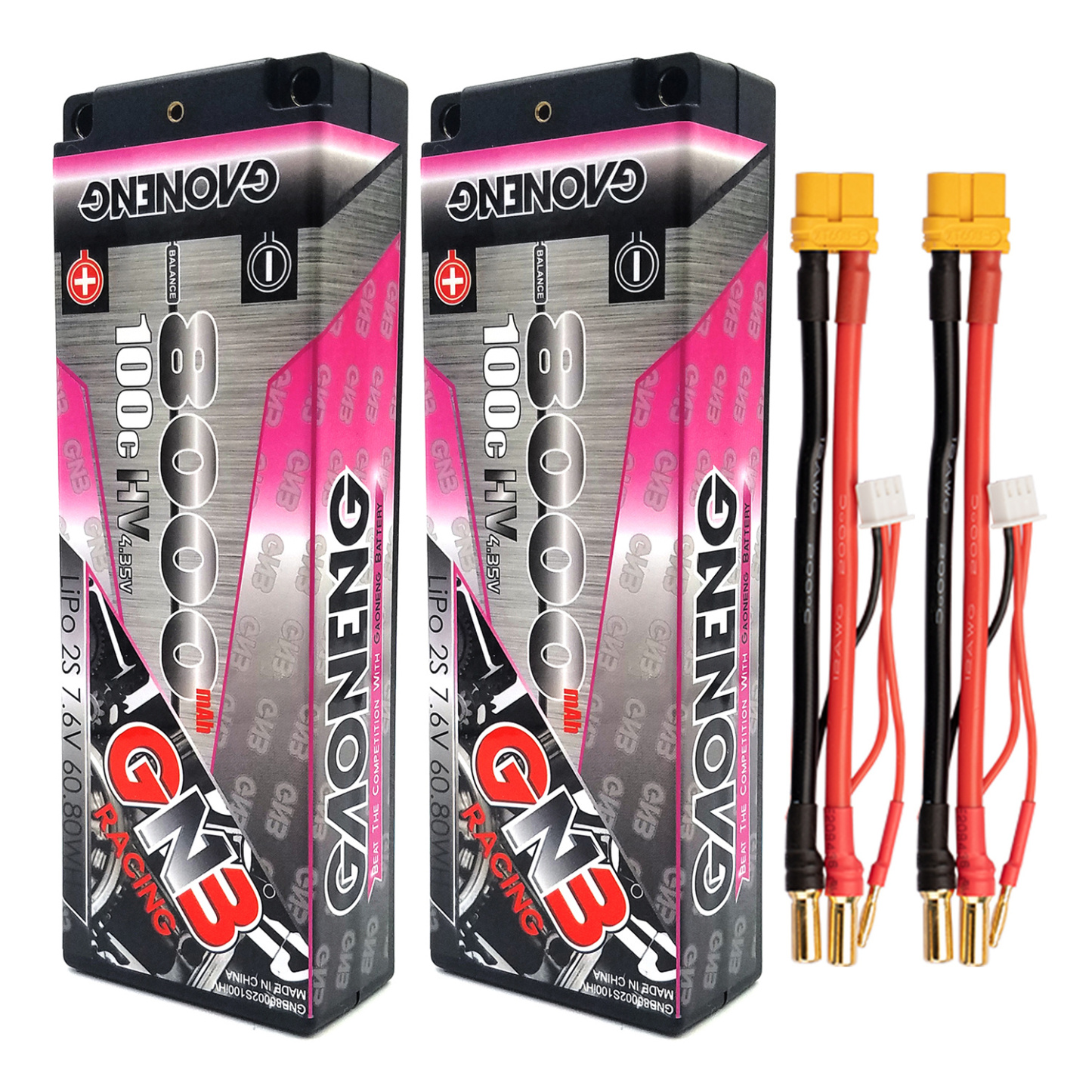 GAONENG GNB LiHV 2S 7.6V 8000mAh 100C 5mm Bullet Hard Case LiPo Battery
