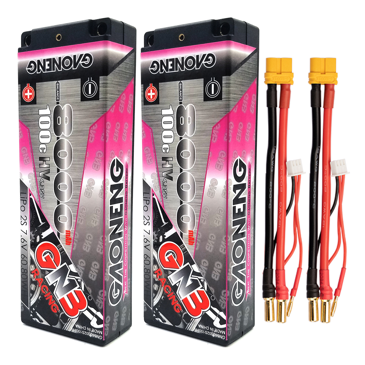 GAONENG GNB LiHV 2S 7.6V 8000mAh 100C 5mm Bullet Hard Case LiPo Battery