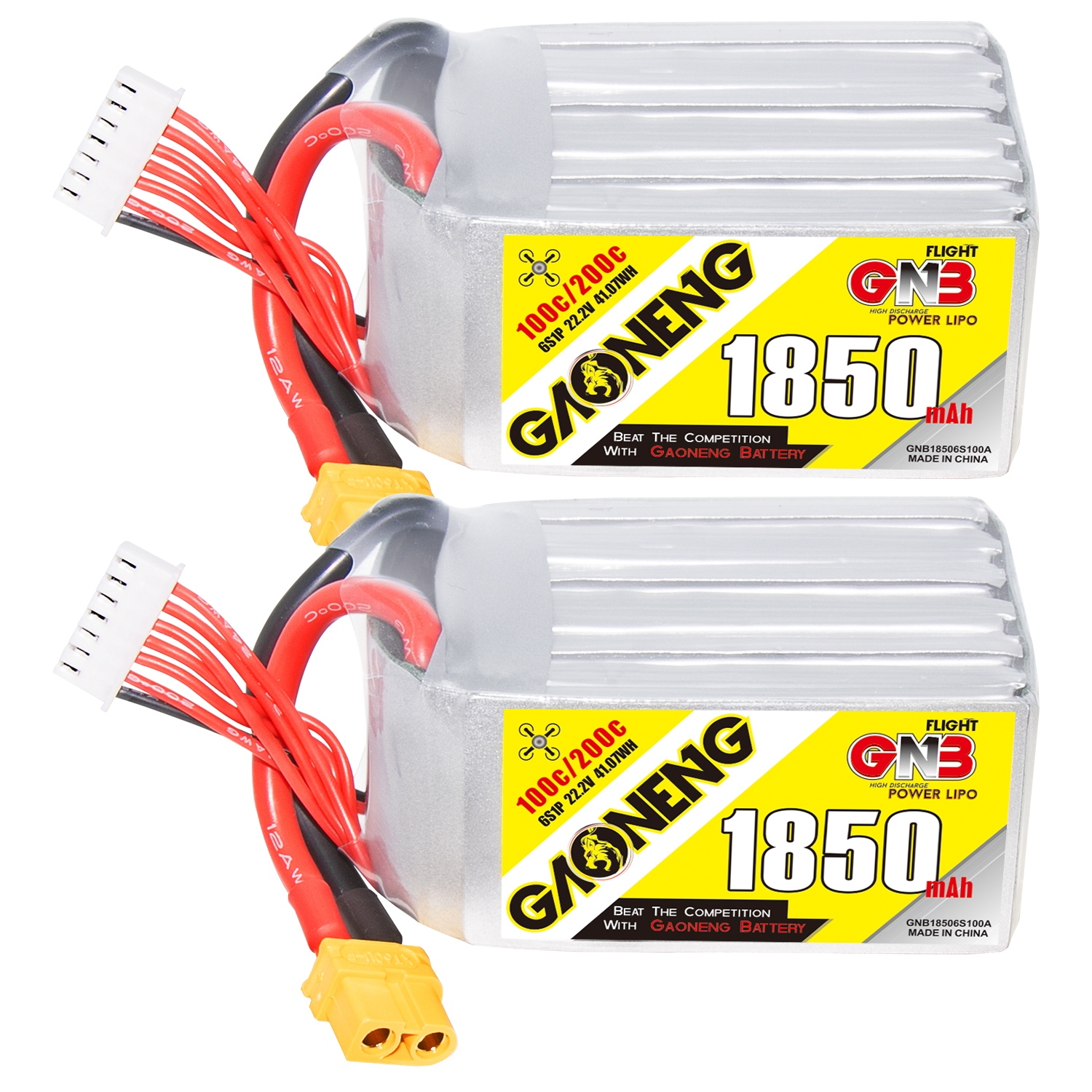 2PCS - GAONENG GNB 6S 22.2V 1850mAh 100C XT60 LiPo Battery