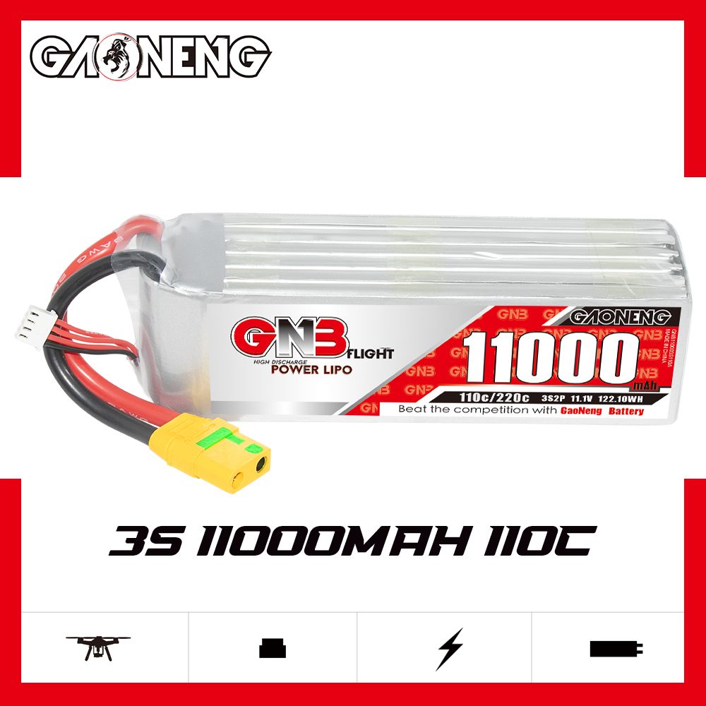 GAONENG GNB 3S 11.1V 11000mAh 11AH 110C RC LiPo Battery XT90S Anti Spark
