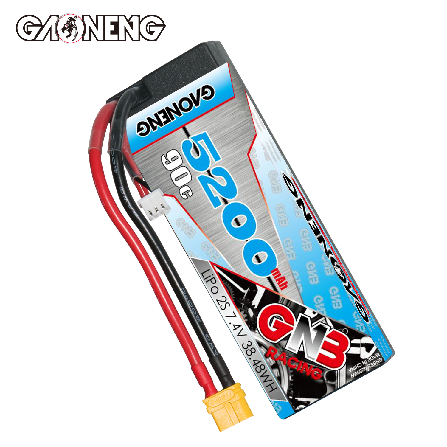 1PC - GAONENG GNB 2S 7.4V 5200mAh 90C Cabled Hard Case LiPo Battery XT60