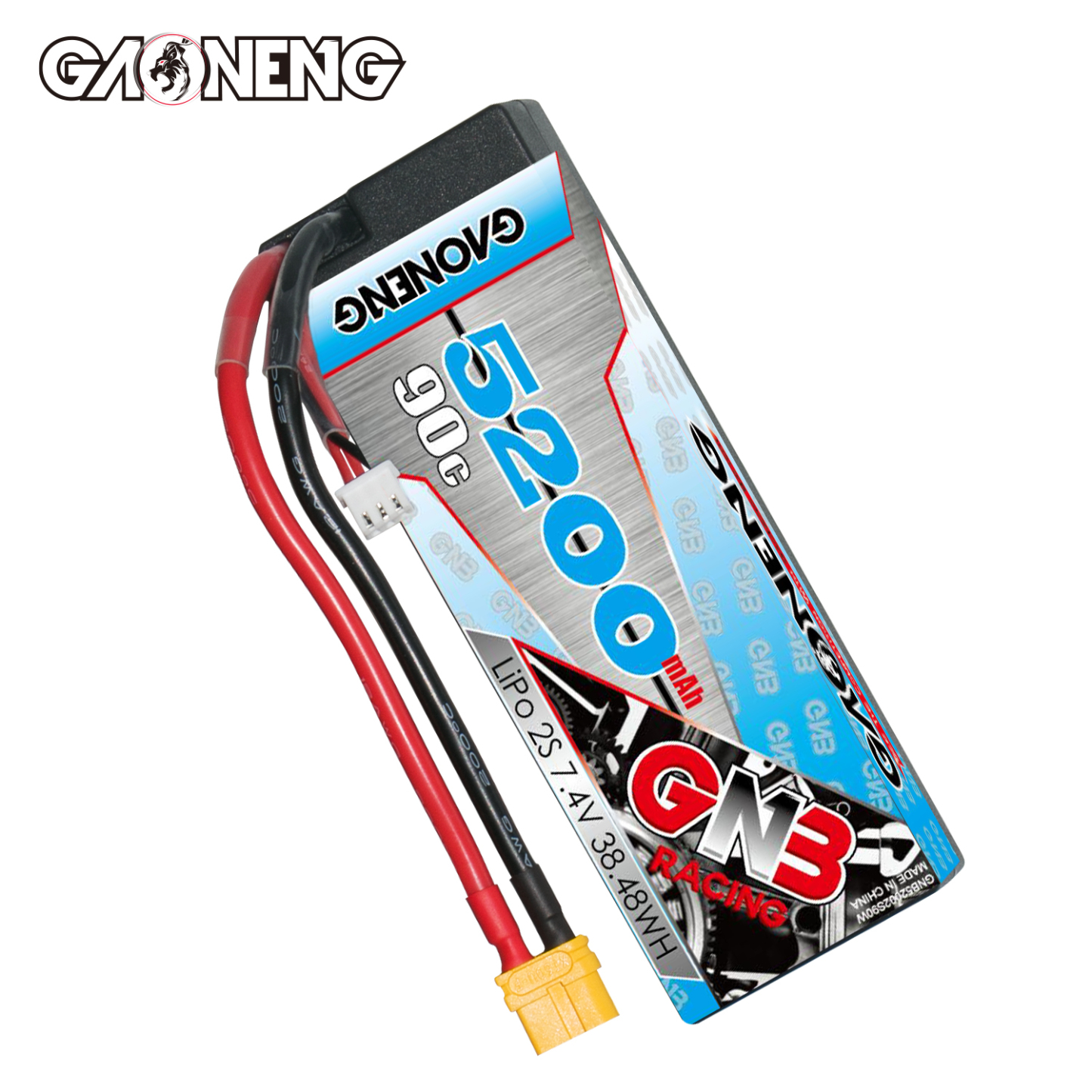 1PC - GAONENG GNB 2S 7.4V 5200mAh 90C Cabled Hard Case LiPo Battery XT60