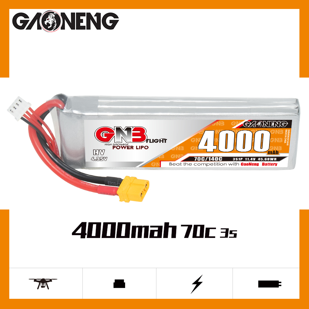 1PCS - GAONENG GNB LiHV 3S 11.4V 4000mAh 70C LiPo Battery XT60