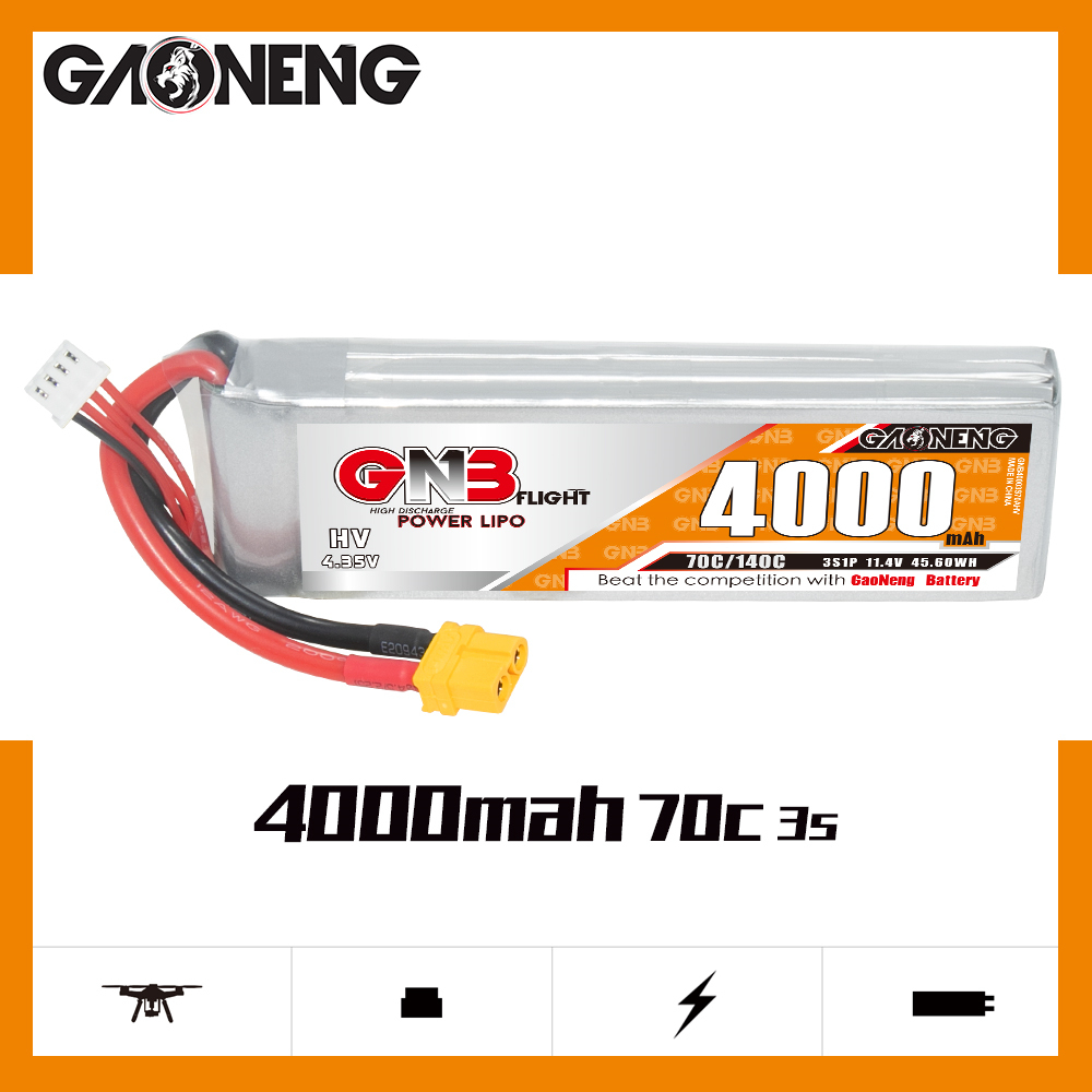 1PCS - GAONENG GNB LiHV 3S 11.4V 4000mAh 70C LiPo Battery XT60