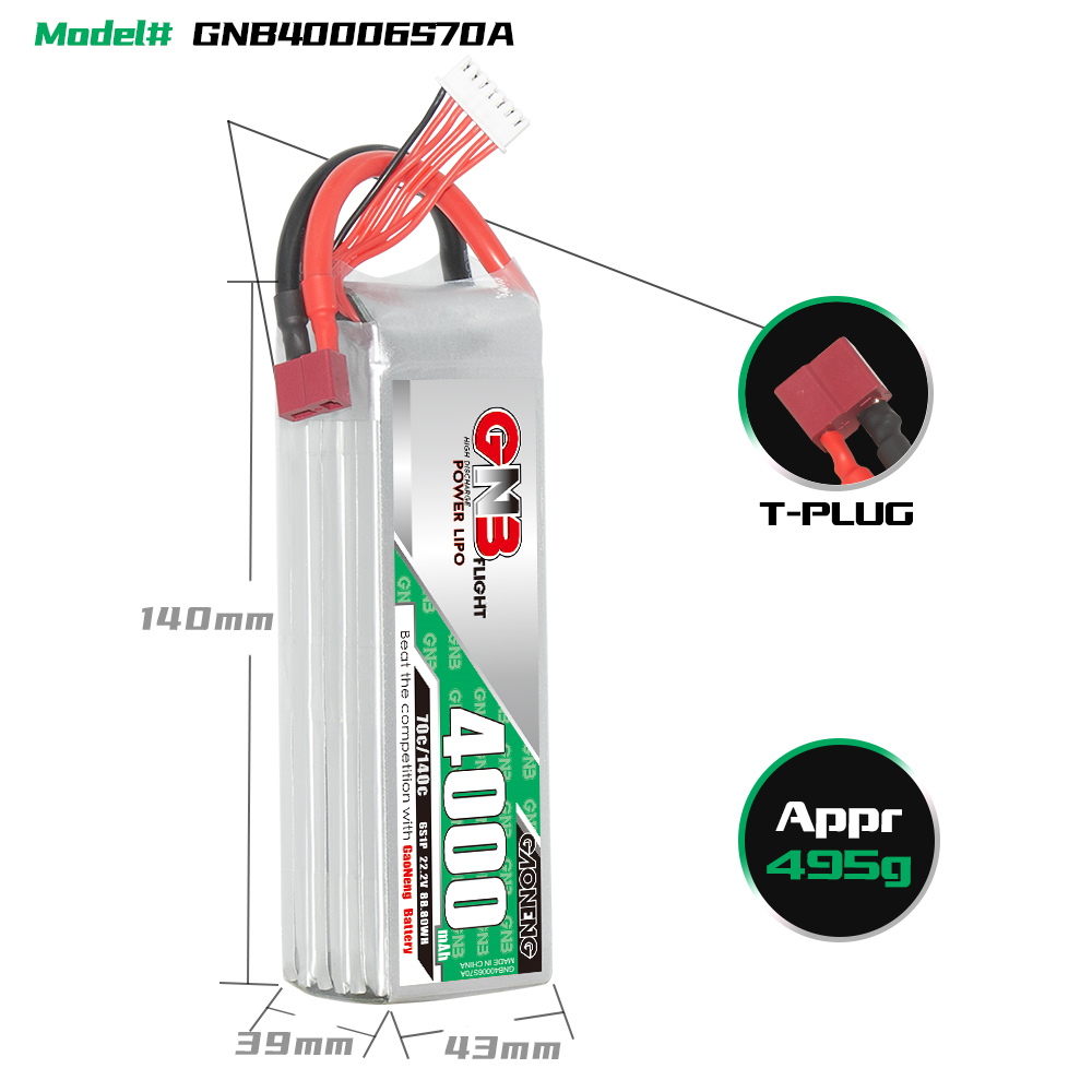 GAONENG GNB 6S 22.2V 4000mAh 70C LiPo Battery T-PLUG