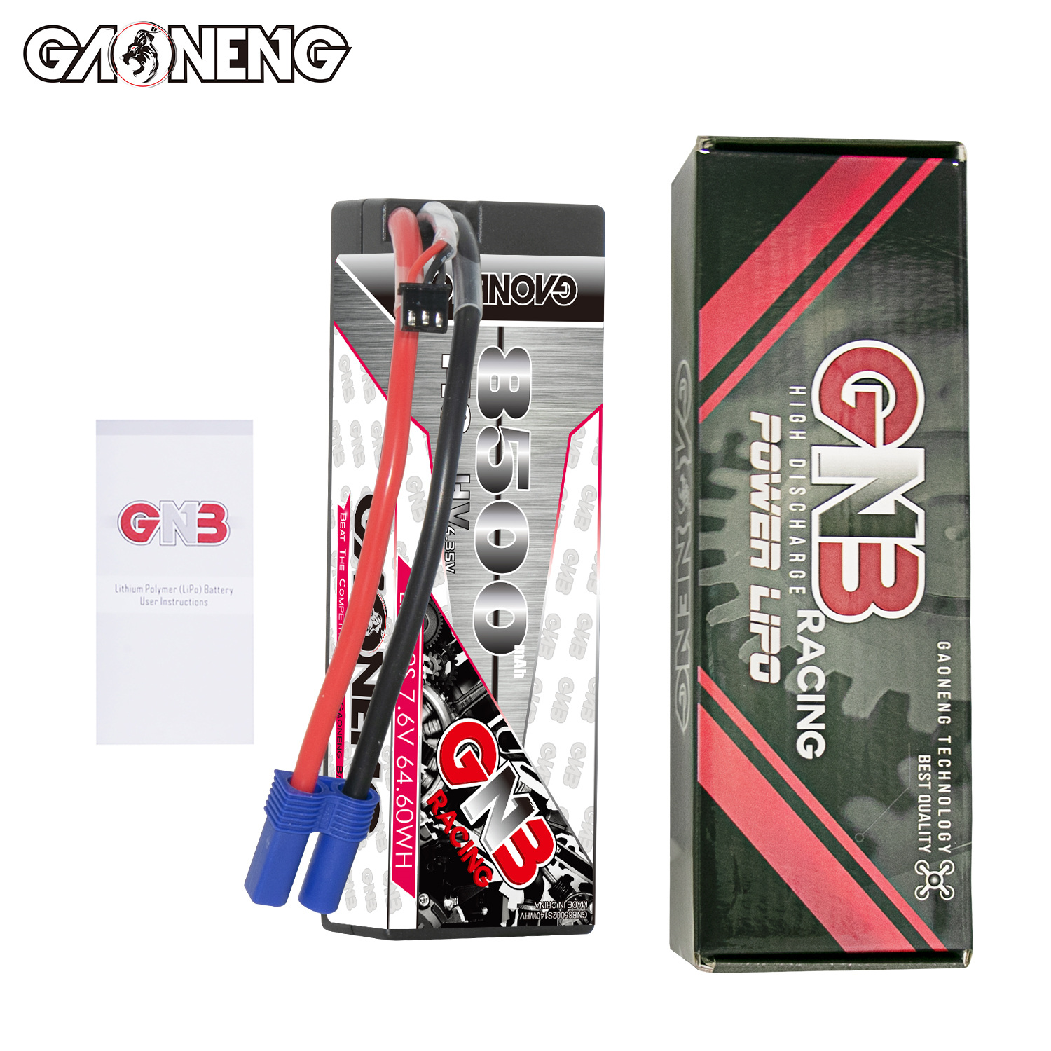 GAONENG GNB LiHV 2S 7.6V 8500mAh 140C Cabled Hard Case LiPo Battery EC5
