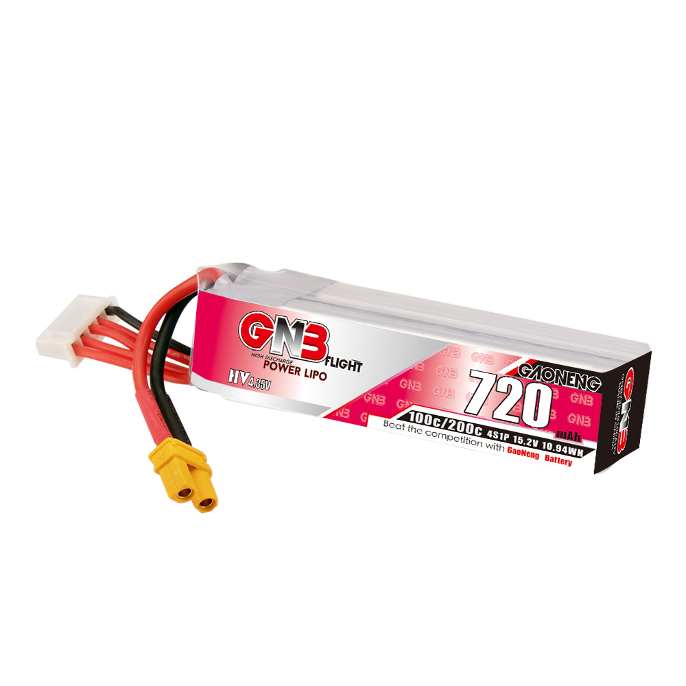 2PCS - GAONENG GNB LiHV 4S 15.2V 720mAh 100C XT30 LiPo Battery Long Type