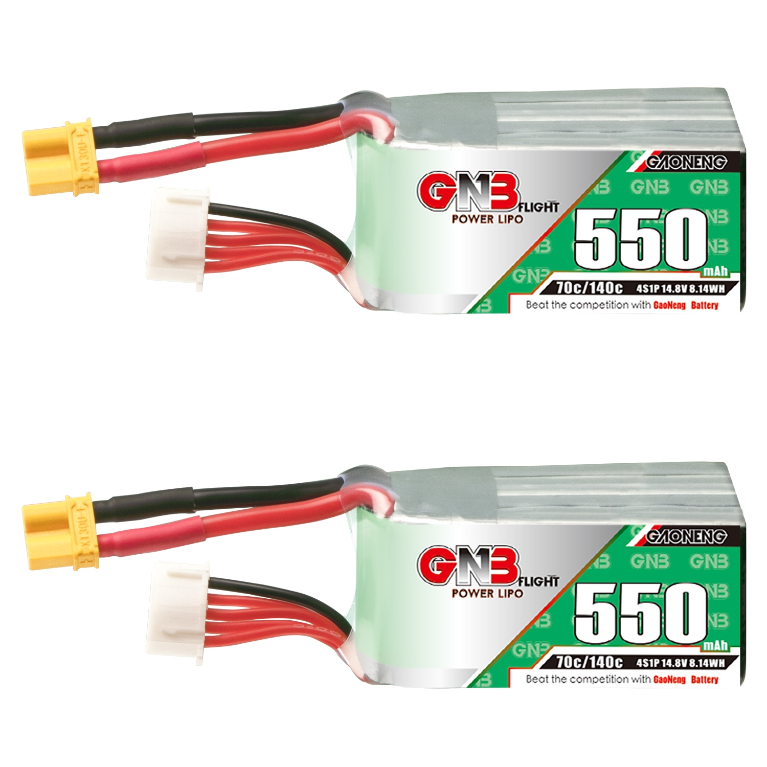2PCS - GAONENG GNB 4S 14.8V 550mAh 70C XT30 LiPo Battery