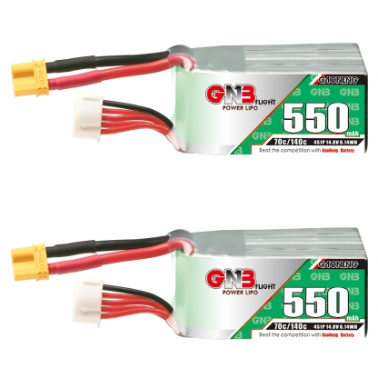 2PCS - GAONENG GNB 4S 14.8V 550mAh 70C XT30 LiPo Battery