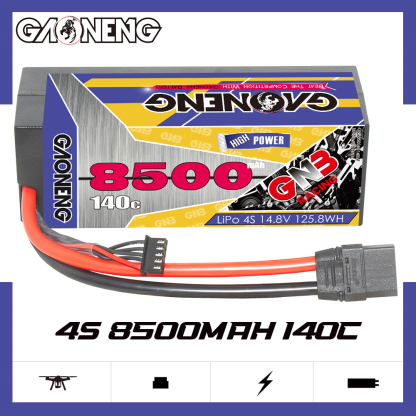 1PC - GAONENG GNB 4S 14.8V 8500mAh 140C Cabled Hard Case LiPo Battery XT90