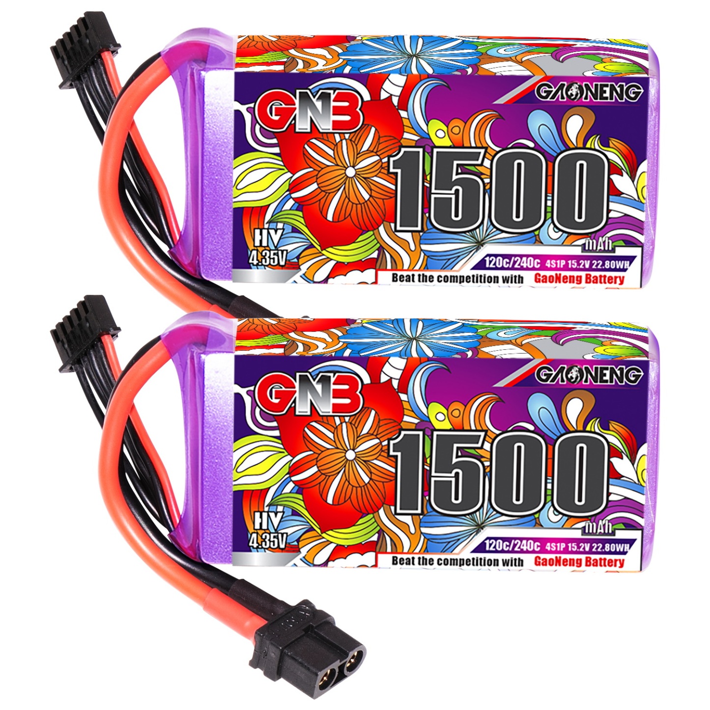 2PCS - GAONENG GNB LiHV 4S 15.2V 1500mAh 120C XT60 LiPo Battery LongRange