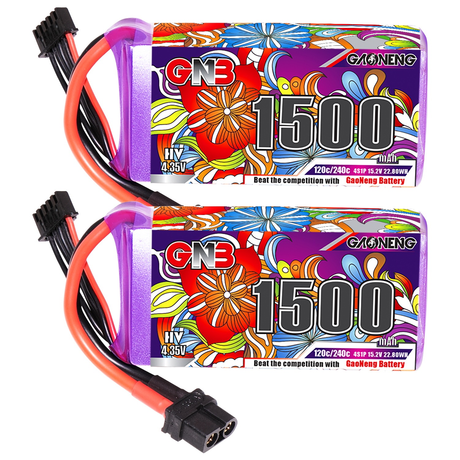 2PCS - GAONENG GNB LiHV 4S 15.2V 1500mAh 120C XT60 LiPo Battery LongRange