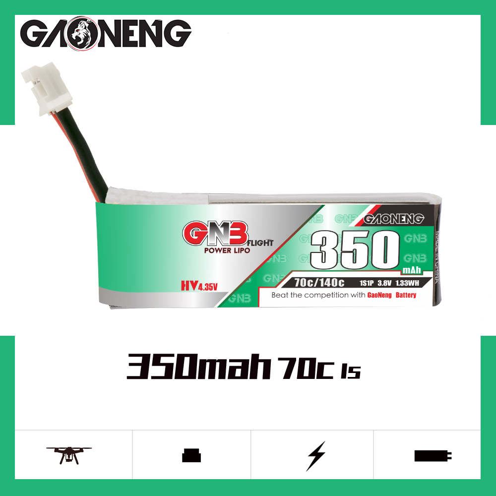 4PCS - GAONENG GNB LiHV 1S 3.8V 350mAh 70C PH2.0 Cabled LiPo Battery