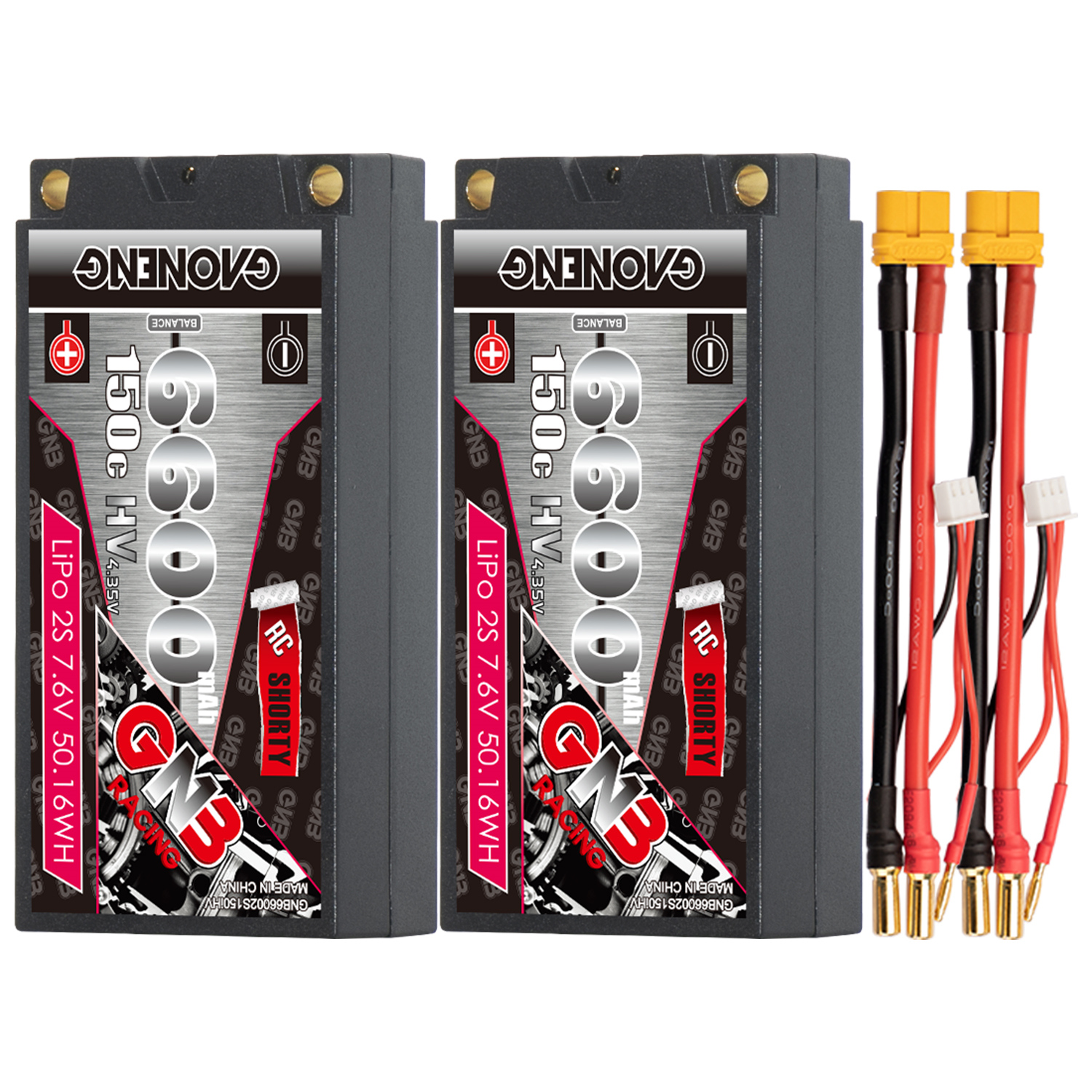 GAONENG GNB LiHV 2S 7.6V 6600mAh 150C Shorty Pack 5mm Bullet Hard Case LiPo Battery