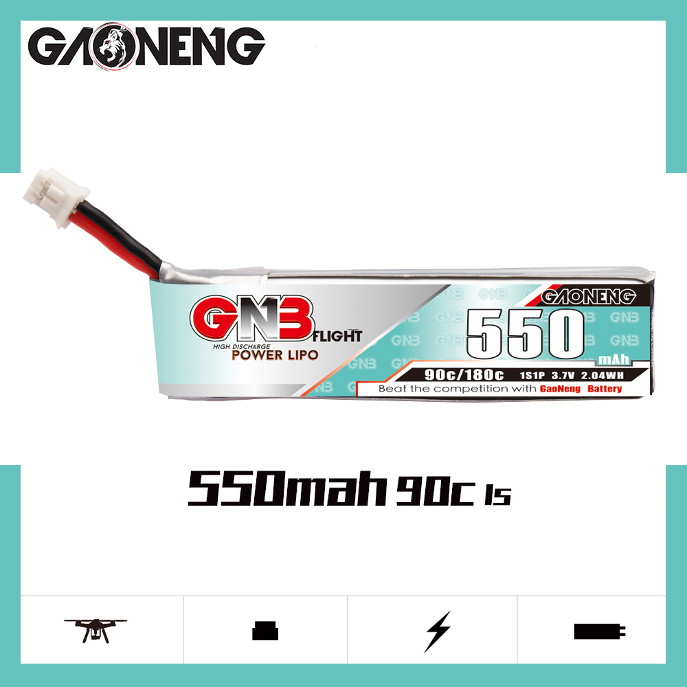 4PCS - GAONENG GNB 1S 3.7V 550mAh 90C PH2.0 Cabled LiPo Battery
