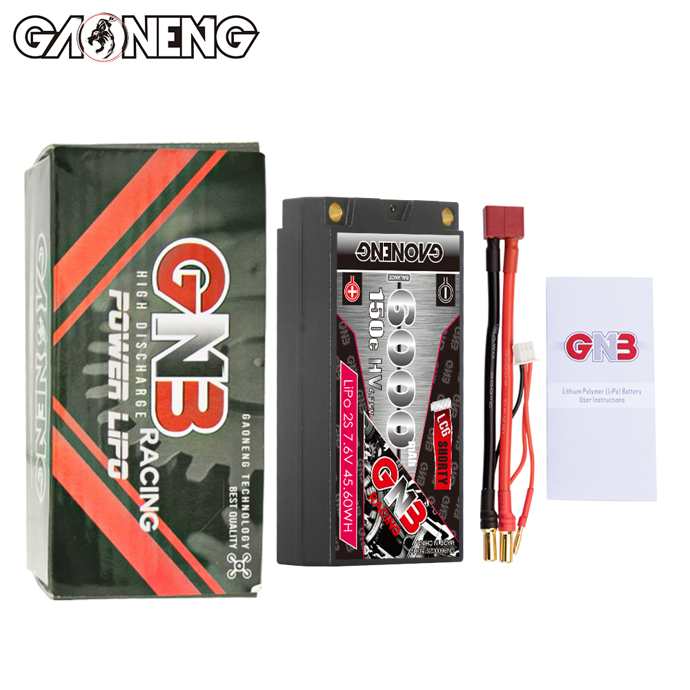 GAONENG GNB LiHV 2S 7.6V 6000mAh 150C LCG Shorty Pack 5mm Bullet Hard Case LiPo Battery