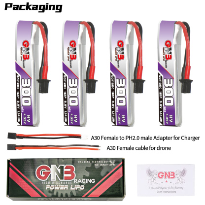 GAONENG GNB LiHV 1S 3.8V 300mAh 60C A30 Cabled LiPo Battery